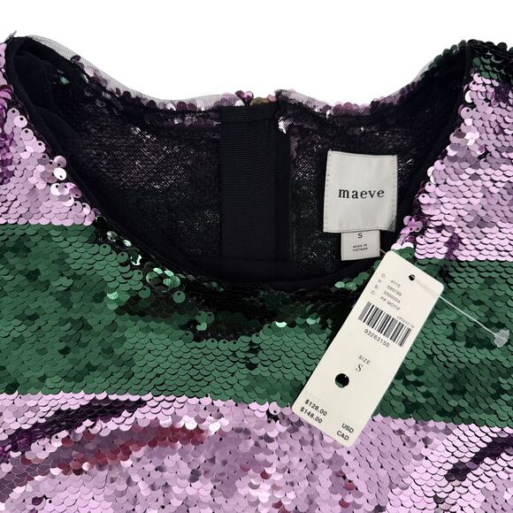 ANTHROPOLOGIE Maeve Short-Sleeve Sequin Striped Top S - Picture 7 of 10